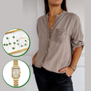 Camisa Casual Glimmer + BRINDES: Relógio Premium e Semijoias 3 Peças Trevo