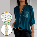 Camisa Casual Glimmer + BRINDES: Relógio Premium e Semijoias 3 Peças Trevo