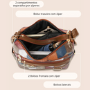 Bolsa de Couro Kaffee + Relógio e Porta Óculos de Brinde