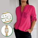 Camisa Casual Glimmer + BRINDES: Relógio Premium e Semijoias 3 Peças Trevo